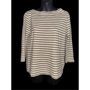 BEAUTIFUL J. Jill Shirt Women's Top green & cream Striped 3/4 Sleeve Cotton size